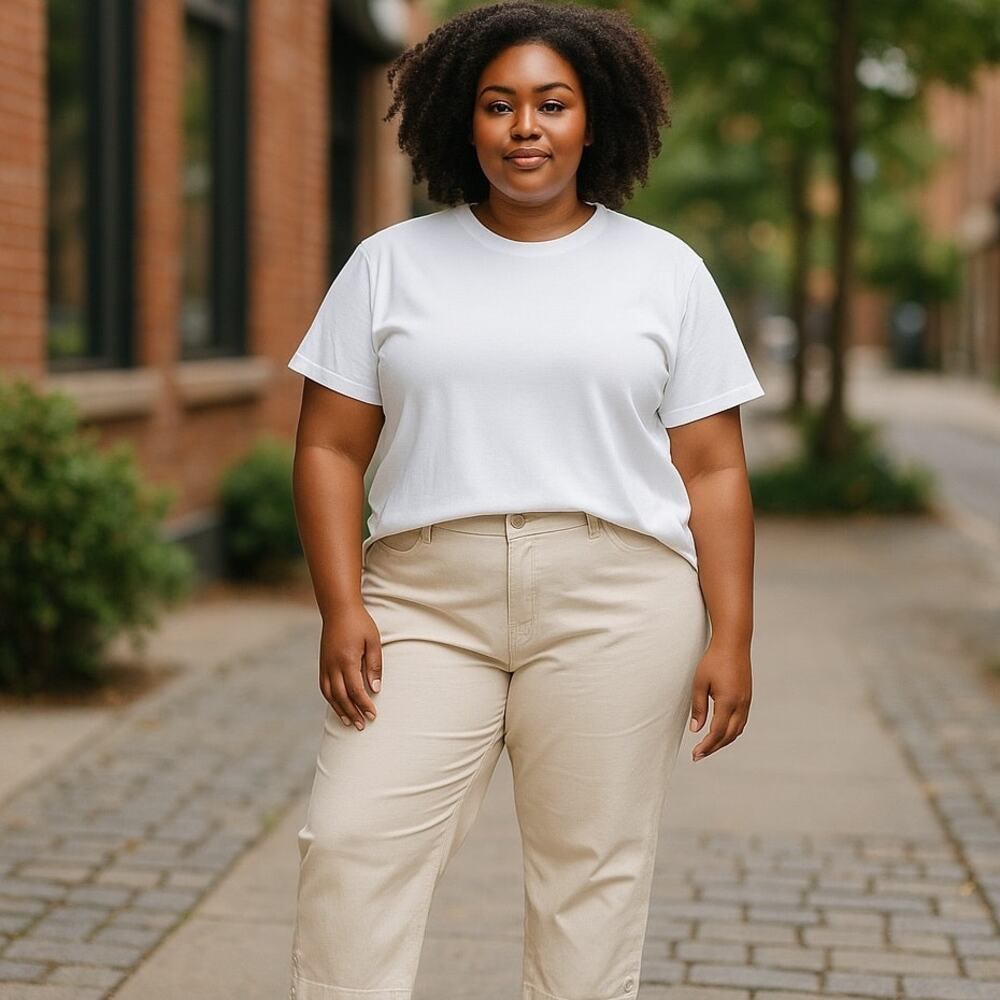 RAFAELLA Cream Cargo Capri Cotton Pants Button Bottoms ~ Women's Plus Size 16